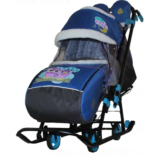 Санки коляска Galaxy Kids 1-2, цвет синий совушки-0